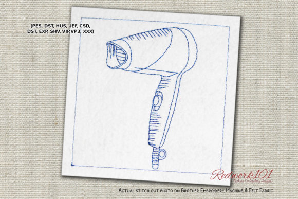 Hair Dryer Embroidery Design for Boutique Apparel