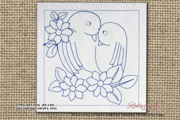 Lover Birds Redwork for Boutique Sweatshirts